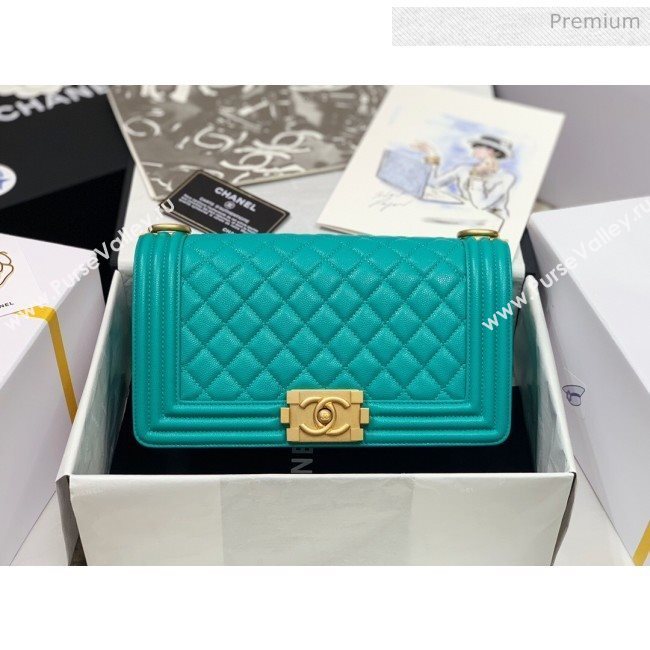 Chanel Quilted Origial Haas Caviar Leather Medium Boy Flap Bag Turquoise with Matte Gold Hardware(Top Quality) (MH-0031742)