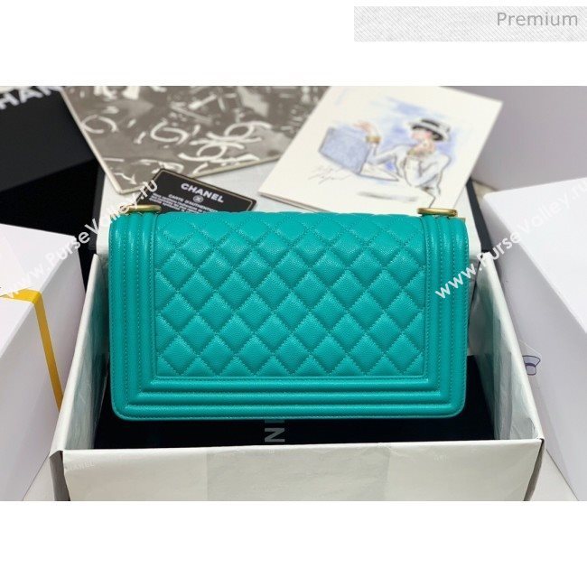 Chanel Quilted Origial Haas Caviar Leather Medium Boy Flap Bag Turquoise with Matte Gold Hardware(Top Quality) (MH-0031742)