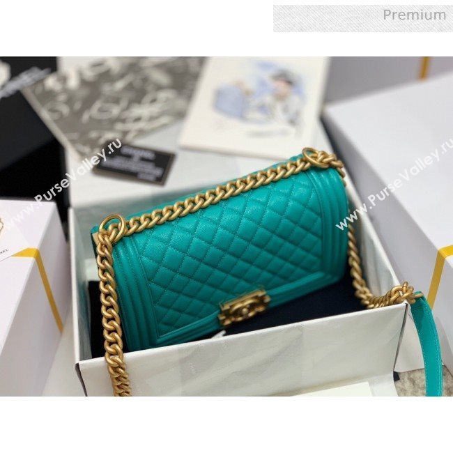 Chanel Quilted Origial Haas Caviar Leather Medium Boy Flap Bag Turquoise with Matte Gold Hardware(Top Quality) (MH-0031742)