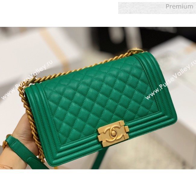 Chanel Quilted Origial Haas Caviar Leather Medium Boy Flap Bag Green with Matte Gold Hardware(Top Quality) (MH-0031745)