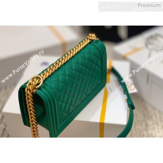 Chanel Quilted Origial Haas Caviar Leather Medium Boy Flap Bag Green with Matte Gold Hardware(Top Quality) (MH-0031745)