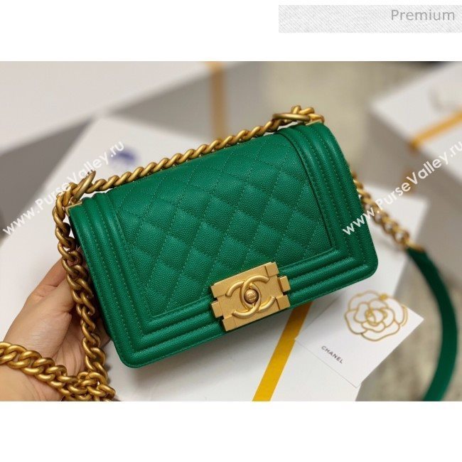 Chanel Quilted Origial Haas Caviar Leather Small Boy Flap Bag Green with Matte Gold Hardware(Top Quality) (MH-0031744)