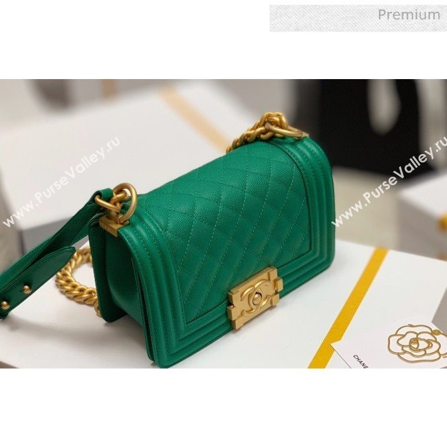 Chanel Quilted Origial Haas Caviar Leather Small Boy Flap Bag Green with Matte Gold Hardware(Top Quality) (MH-0031744)