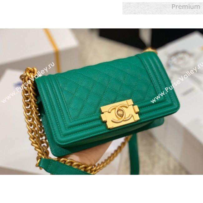 Chanel Quilted Origial Haas Caviar Leather Small Boy Flap Bag Green with Matte Gold Hardware(Top Quality) (MH-0031744)