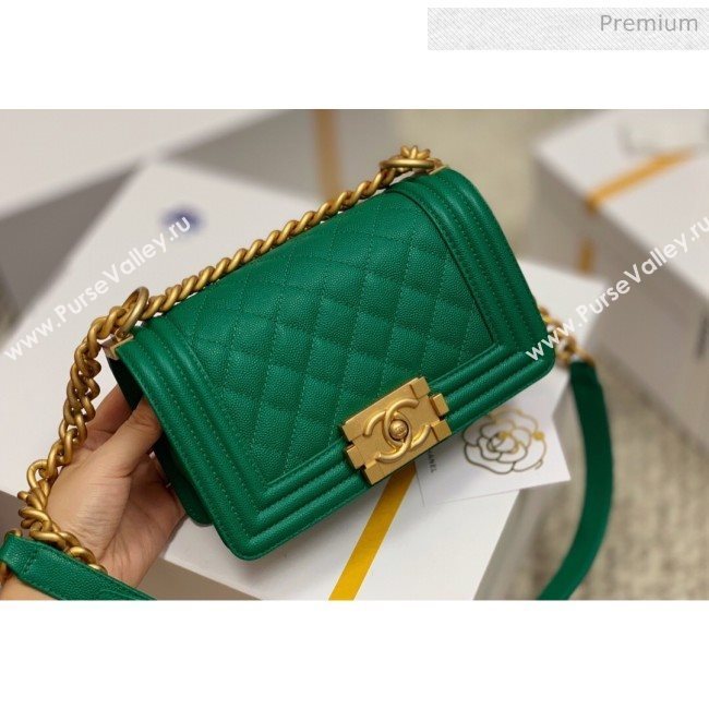 Chanel Quilted Origial Haas Caviar Leather Small Boy Flap Bag Green with Matte Gold Hardware(Top Quality) (MH-0031744)