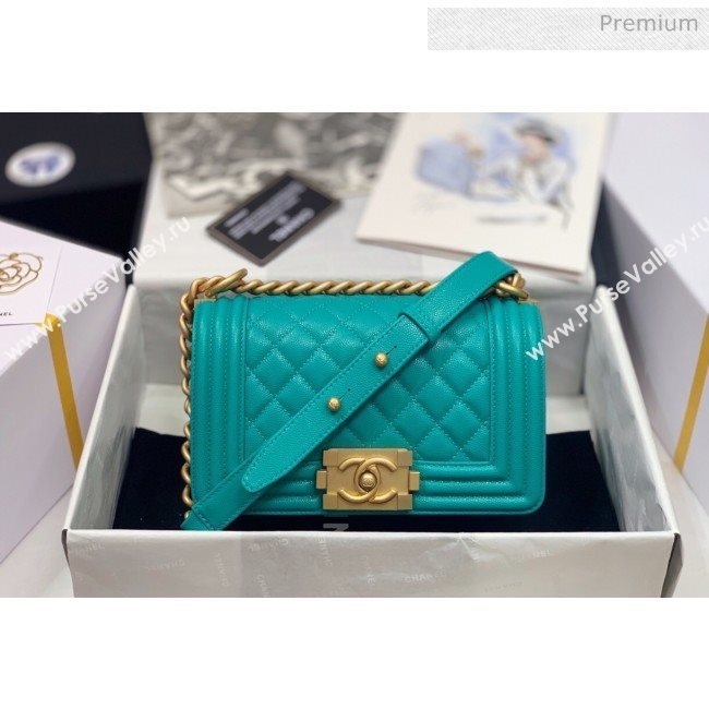 Chanel Quilted Origial Haas Caviar Leather Small Boy Flap Bag Turquoise with Matte Gold Hardware(Top Quality) (MH-0031743)