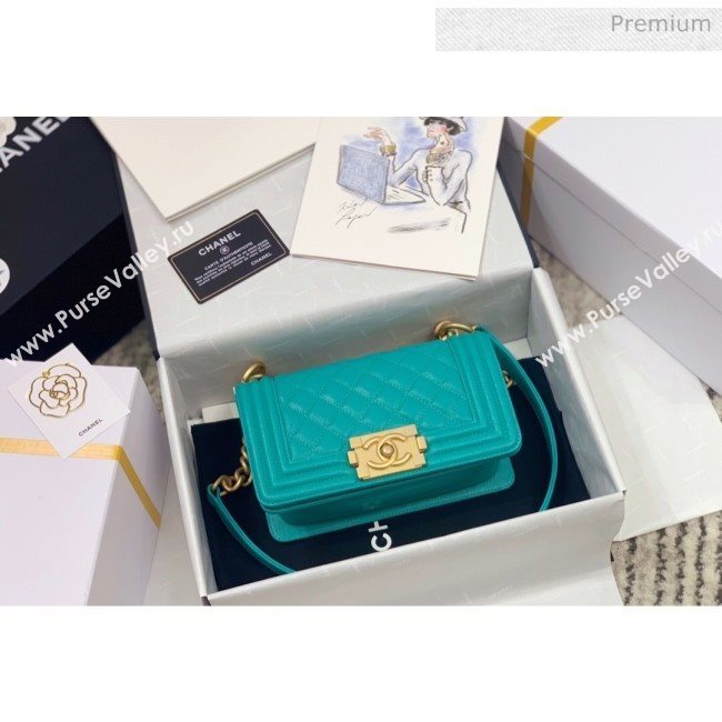 Chanel Quilted Origial Haas Caviar Leather Small Boy Flap Bag Turquoise with Matte Gold Hardware(Top Quality) (MH-0031743)