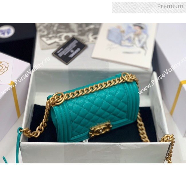Chanel Quilted Origial Haas Caviar Leather Small Boy Flap Bag Turquoise with Matte Gold Hardware(Top Quality) (MH-0031743)