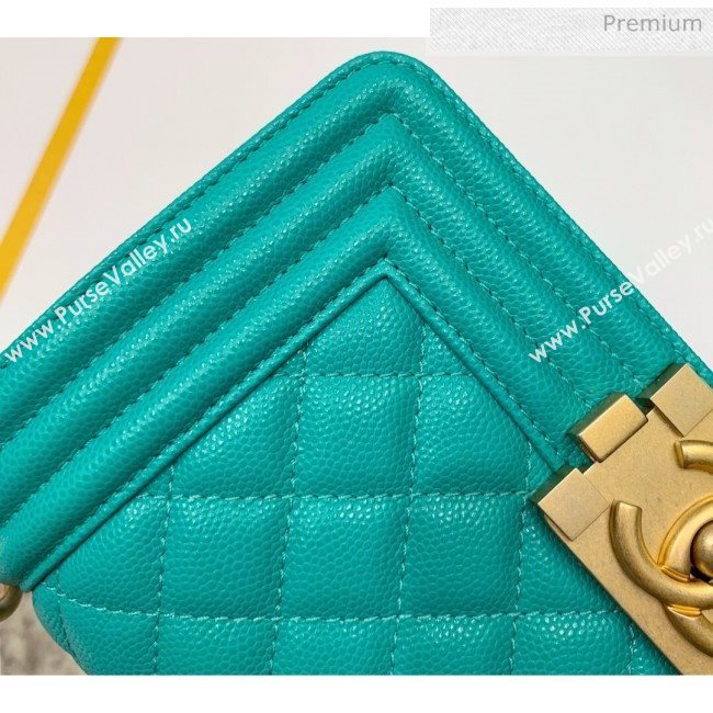 Chanel Quilted Origial Haas Caviar Leather Small Boy Flap Bag Turquoise with Matte Gold Hardware(Top Quality) (MH-0031743)