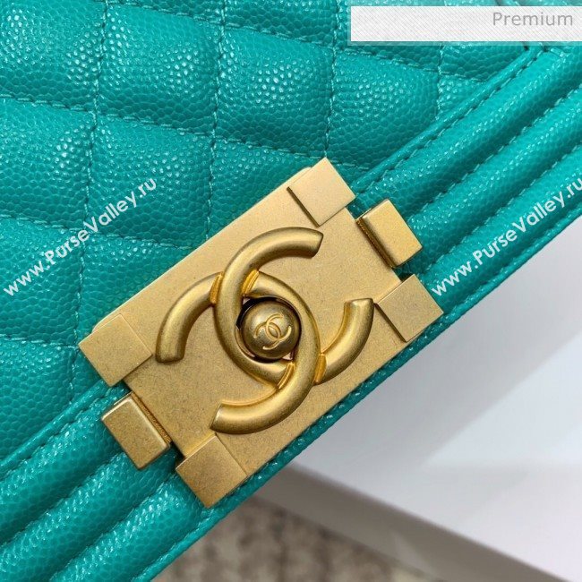 Chanel Quilted Origial Haas Caviar Leather Small Boy Flap Bag Turquoise with Matte Gold Hardware(Top Quality) (MH-0031743)
