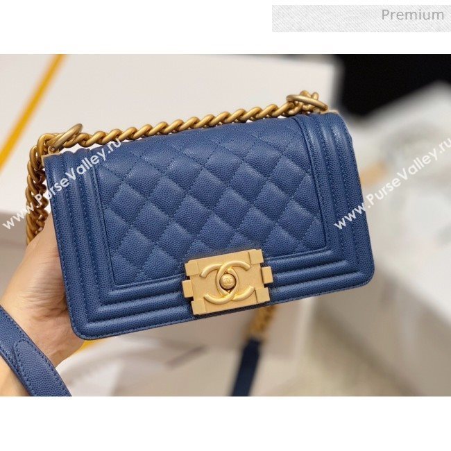 Chanel Quilted Origial Haas Caviar Leather Small Boy Flap Bag Denim Blue with Matte Gold Hardware(Top Quality) (MH-0031747)