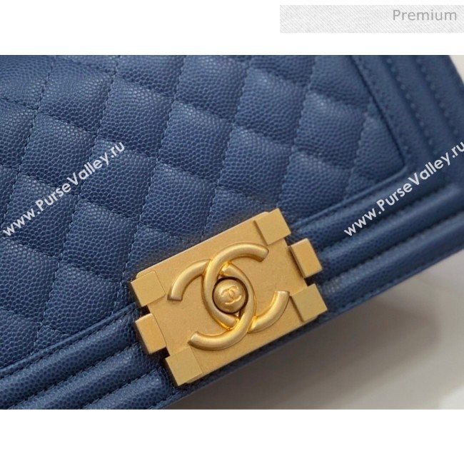 Chanel Quilted Origial Haas Caviar Leather Small Boy Flap Bag Denim Blue with Matte Gold Hardware(Top Quality) (MH-0031747)