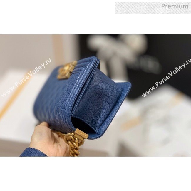 Chanel Quilted Origial Haas Caviar Leather Small Boy Flap Bag Denim Blue with Matte Gold Hardware(Top Quality) (MH-0031747)