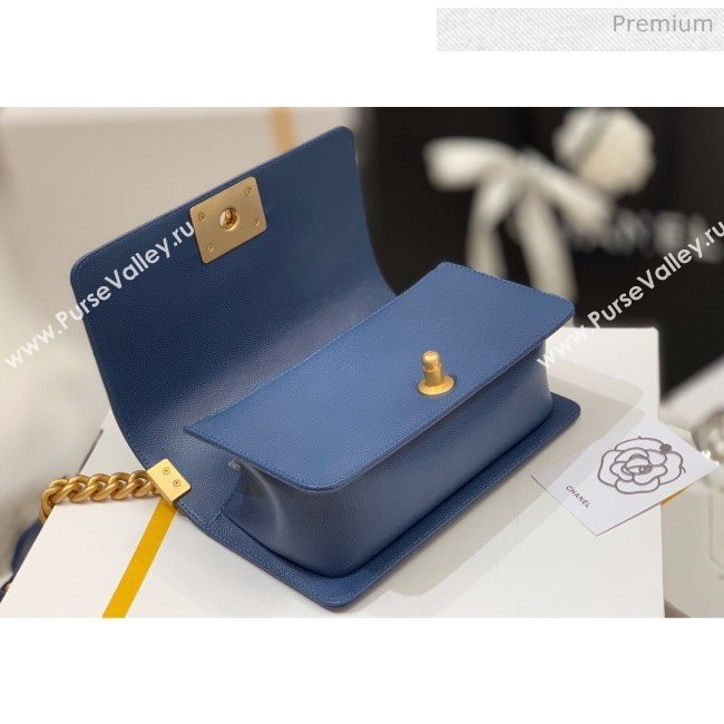 Chanel Quilted Origial Haas Caviar Leather Small Boy Flap Bag Denim Blue with Matte Gold Hardware(Top Quality) (MH-0031747)