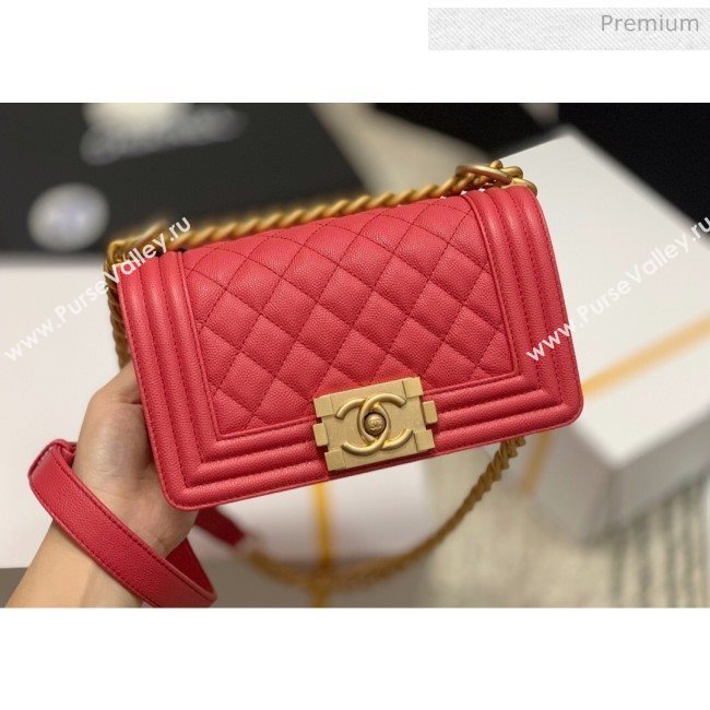 Chanel Quilted Origial Haas Caviar Leather Small Boy Flap Bag Peach with Matte Gold Hardware(Top Quality) (MH-0031746)