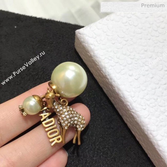Dior JAdior Tribales Pearl Earrings With Crystal Giraffe 2020 (YF-20032102)