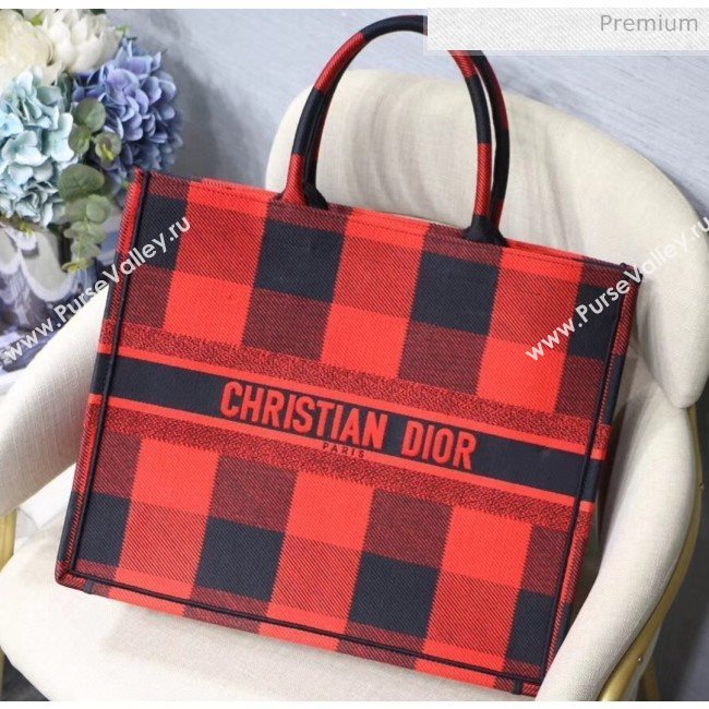 Dior Large Book Tote in Checked Canvas Red 2019 (XXG-20031925)