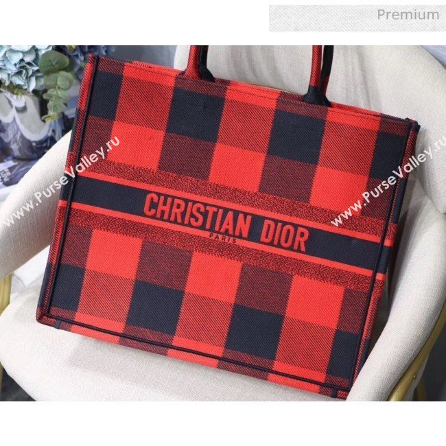 Dior Large Book Tote in Checked Canvas Red 2019 (XXG-20031925)