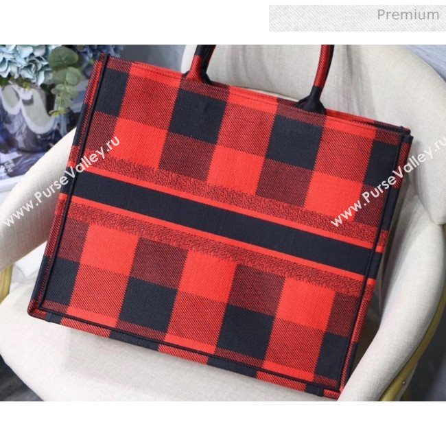 Dior Large Book Tote in Checked Canvas Red 2019 (XXG-20031925)