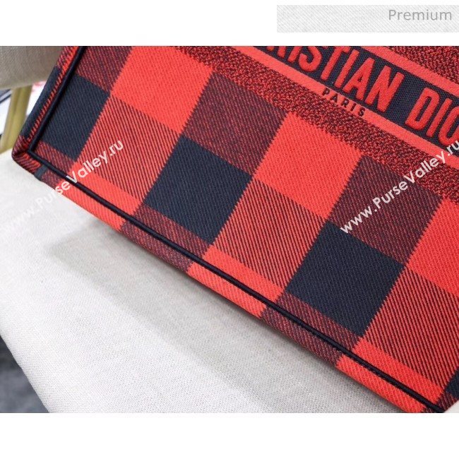 Dior Large Book Tote in Checked Canvas Red 2019 (XXG-20031925)