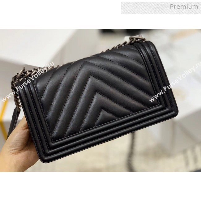 Chanel Chevron Baby Calfskin Medium Boy Flap Bag with Vintage Silver Hardware Black(Top Quality) (MH-20031614)