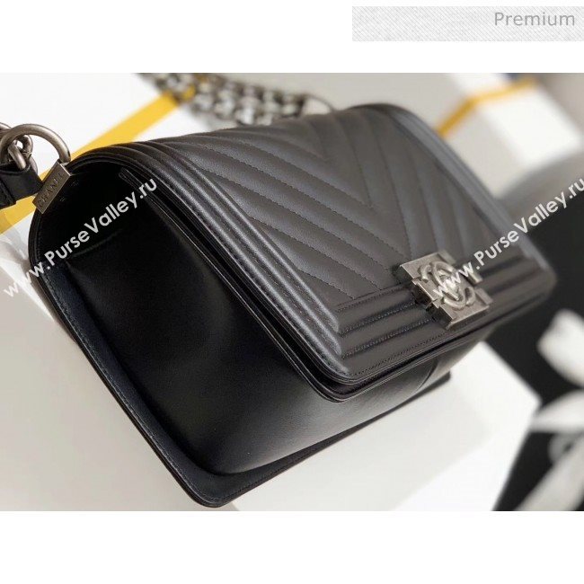 Chanel Chevron Baby Calfskin Medium Boy Flap Bag with Vintage Silver Hardware Black(Top Quality) (MH-20031614)