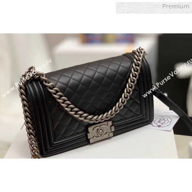 Chanel Quilted Baby Calfskin Medium Boy Flap Bag With Vintage Silver Hardware Black(Top Quality) (MH-20031616)