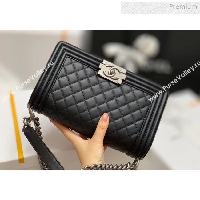 Chanel Quilted Baby Calfskin Medium Boy Flap Bag With Vintage Silver Hardware Black(Top Quality) (MH-20031616)