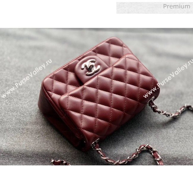 Chanel Quilted Lambskin Classic Mini Flap Bag Burgundy With Silver Hardware(Top Quality) (MH-20031629)
