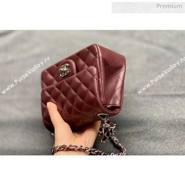 Chanel Quilted Lambskin Classic Mini Flap Bag Burgundy With Silver Hardware(Top Quality) (MH-20031629)