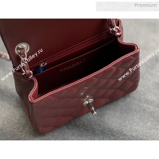 Chanel Quilted Lambskin Classic Mini Flap Bag Burgundy With Silver Hardware(Top Quality) (MH-20031629)