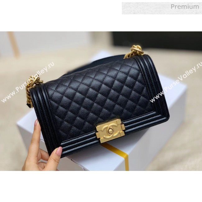 Chanel Quilted Origial Haas Big Caviar Leather Medium Boy Flap Bag Black with Gold Hardware(Top Quality) (MH-0031717)
