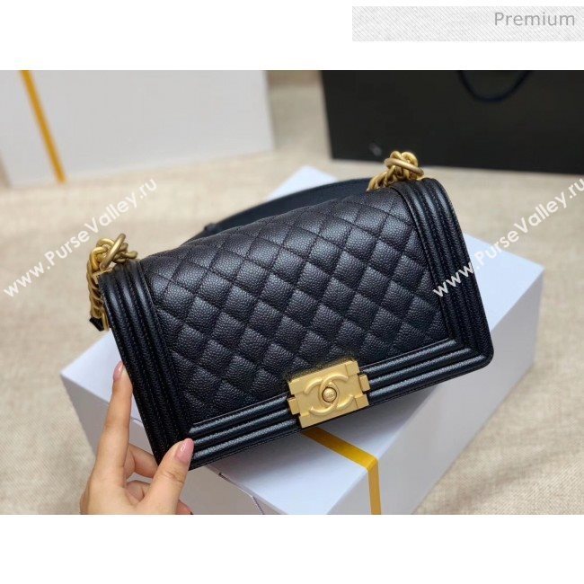 Chanel Quilted Origial Haas Big Caviar Leather Medium Boy Flap Bag Black with Gold Hardware(Top Quality) (MH-0031717)