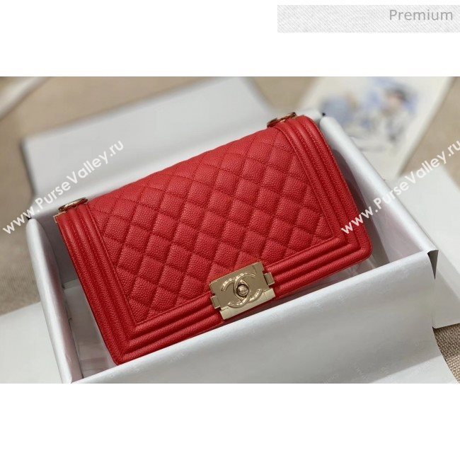 Chanel Quilted Origial Haas Big Caviar Leather Medium Boy Flap Bag Red with Light Gold Hardware(Top Quality) (MH-0031718)