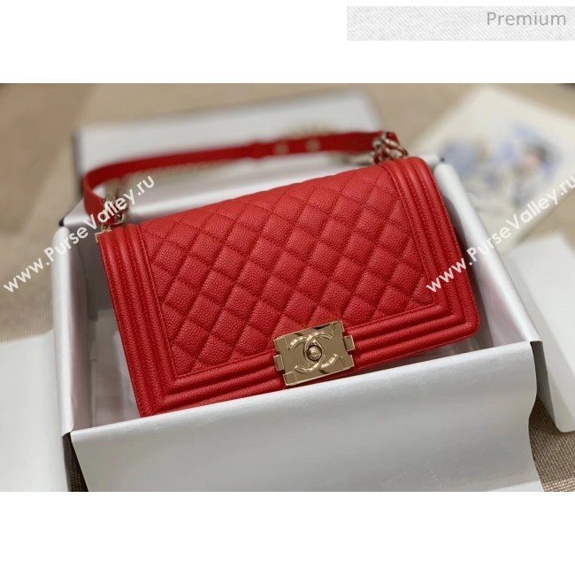 Chanel Quilted Origial Haas Big Caviar Leather Medium Boy Flap Bag Red with Light Gold Hardware(Top Quality) (MH-0031718)