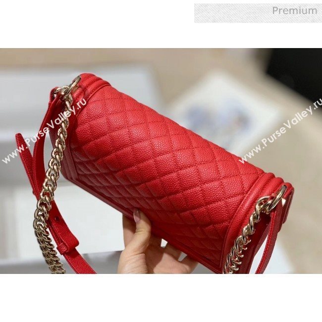 Chanel Quilted Origial Haas Big Caviar Leather Medium Boy Flap Bag Red with Light Gold Hardware(Top Quality) (MH-0031718)