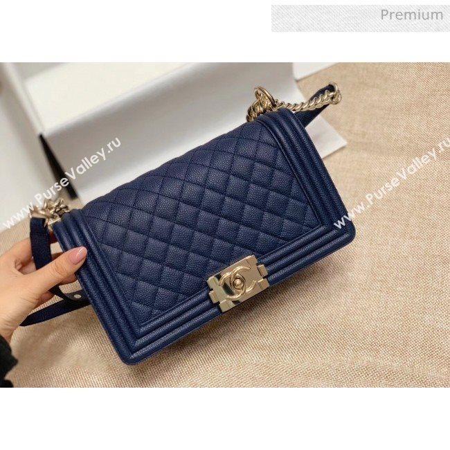 Chanel Quilted Origial Haas Big Caviar Leather Medium Boy Flap Bag Blue with Light Gold Hardware(Top Quality) (MH-0031720)