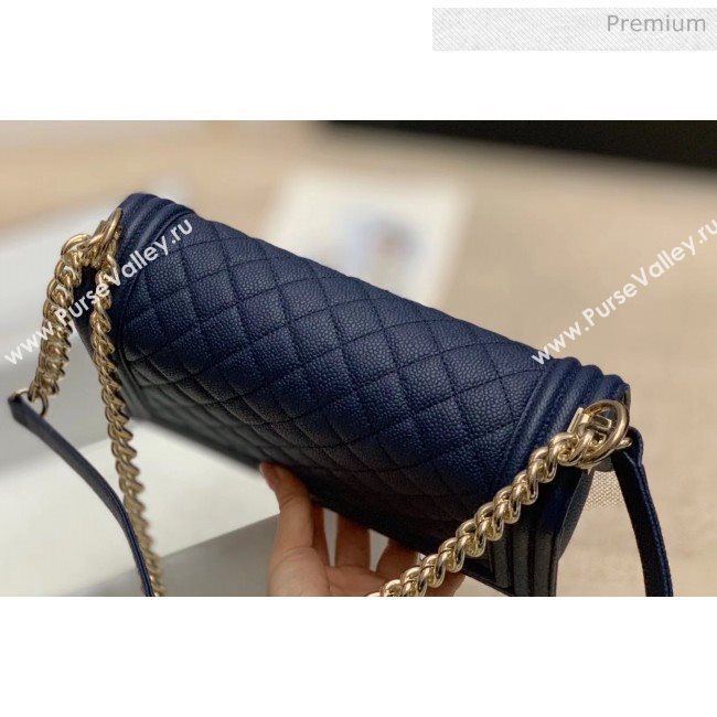 Chanel Quilted Origial Haas Big Caviar Leather Medium Boy Flap Bag Blue with Light Gold Hardware(Top Quality) (MH-0031720)