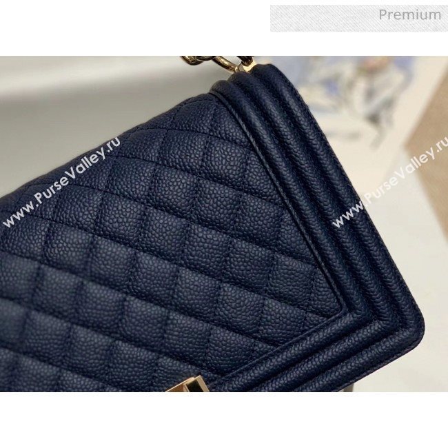 Chanel Quilted Origial Haas Big Caviar Leather Medium Boy Flap Bag Blue with Light Gold Hardware(Top Quality) (MH-0031720)