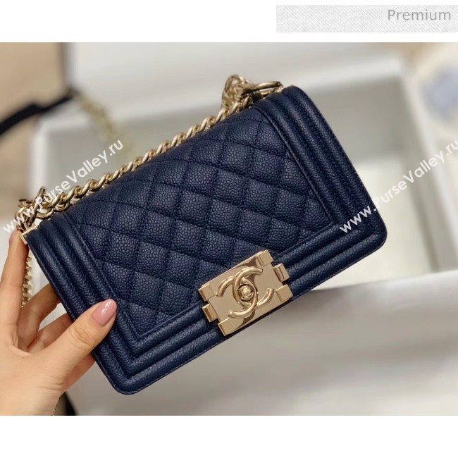 Chanel Quilted Origial Haas Big Caviar Leather Small Boy Flap Bag Blue with Light Gold Hardware(Top Quality) (MH-0031721)
