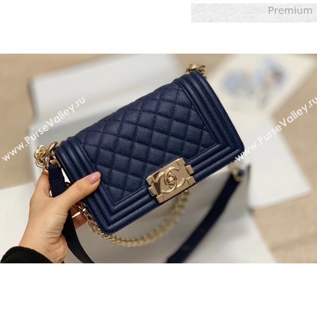 Chanel Quilted Origial Haas Big Caviar Leather Small Boy Flap Bag Blue with Light Gold Hardware(Top Quality) (MH-0031721)