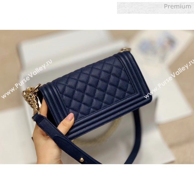 Chanel Quilted Origial Haas Big Caviar Leather Small Boy Flap Bag Blue with Light Gold Hardware(Top Quality) (MH-0031721)