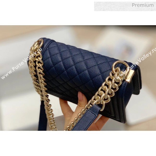 Chanel Quilted Origial Haas Big Caviar Leather Small Boy Flap Bag Blue with Light Gold Hardware(Top Quality) (MH-0031721)