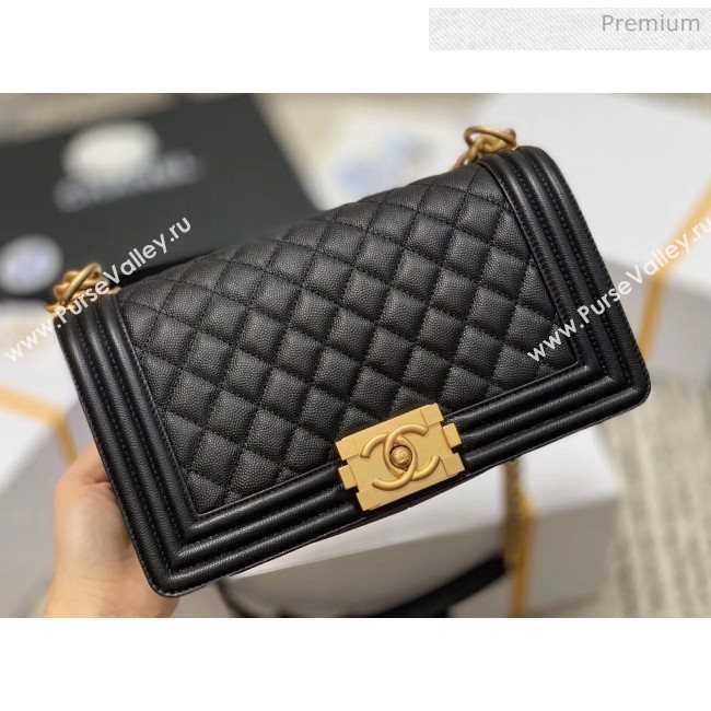 Chanel Quilted Origial Haas Caviar Leather Medium Boy Flap Bag Black with Matte Gold Hardware(Top Quality) (MH-0031725)