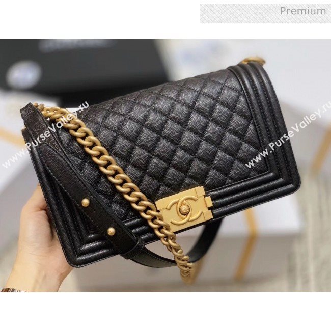 Chanel Quilted Origial Haas Caviar Leather Medium Boy Flap Bag Black with Matte Gold Hardware(Top Quality) (MH-0031725)