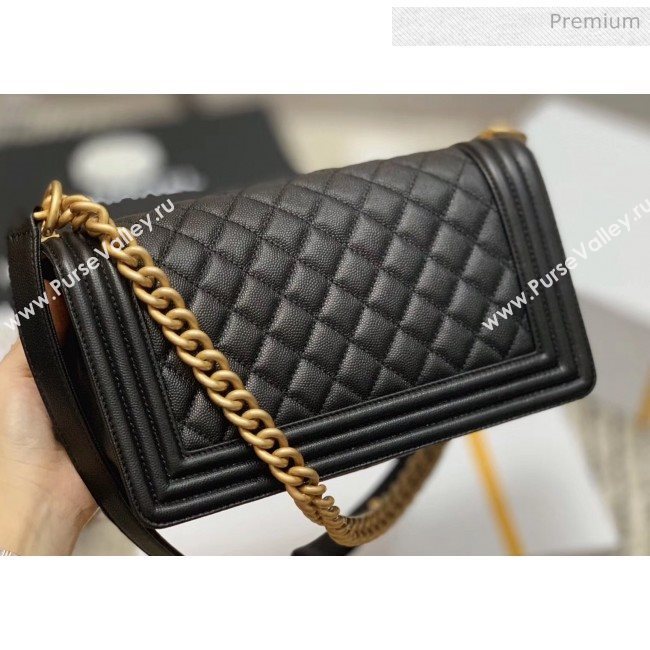 Chanel Quilted Origial Haas Caviar Leather Medium Boy Flap Bag Black with Matte Gold Hardware(Top Quality) (MH-0031725)