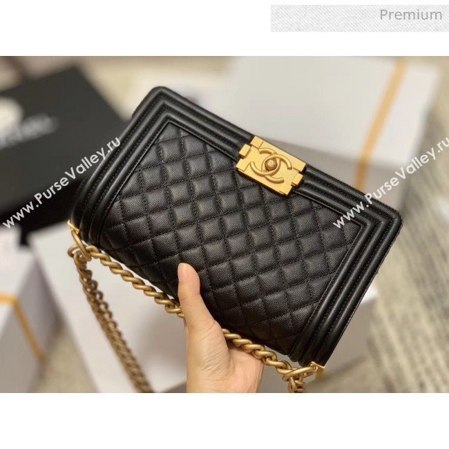 Chanel Quilted Origial Haas Caviar Leather Medium Boy Flap Bag Black with Matte Gold Hardware(Top Quality) (MH-0031725)