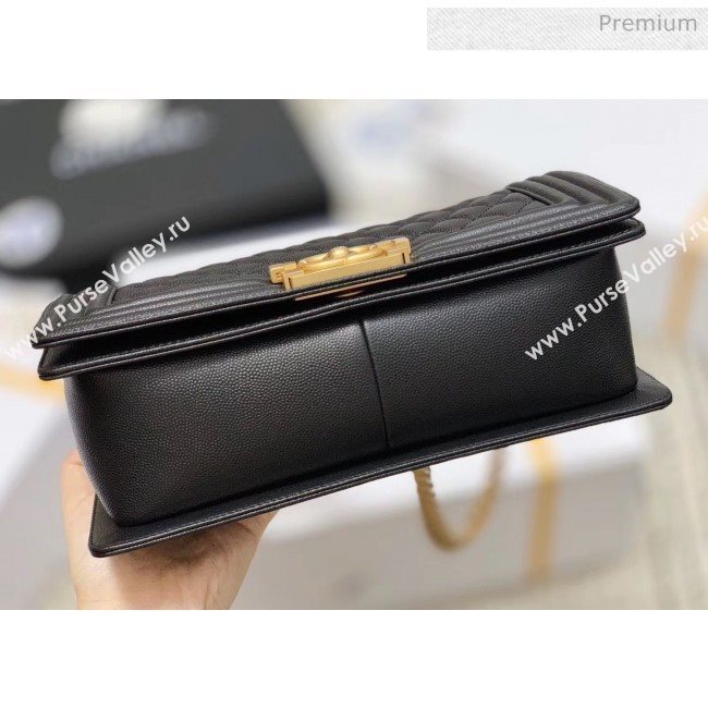 Chanel Quilted Origial Haas Caviar Leather Medium Boy Flap Bag Black with Matte Gold Hardware(Top Quality) (MH-0031725)