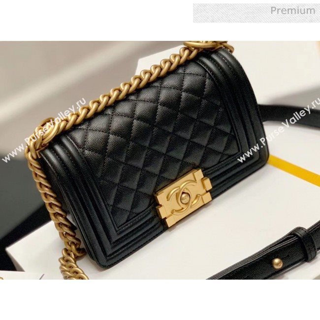 Chanel Quilted Origial Haas Caviar Leather Small Boy Flap Bag Black with Matte Gold Hardware(Top Quality) (MH-0031726)