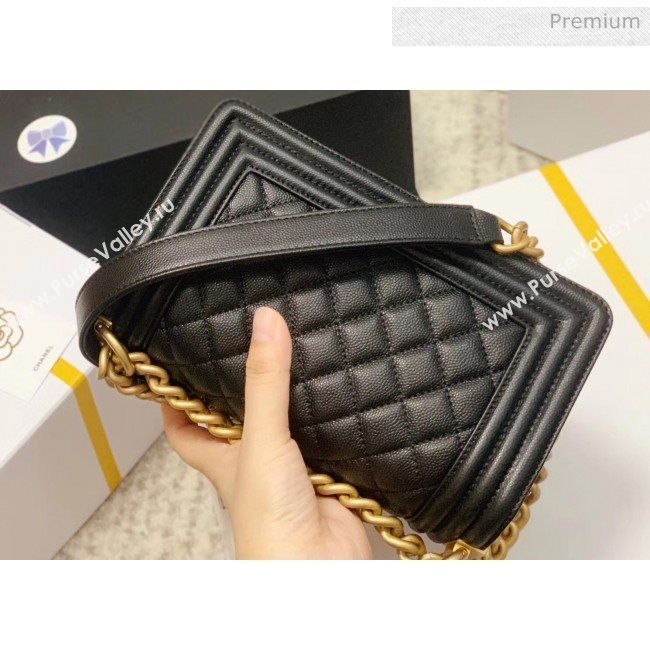 Chanel Quilted Origial Haas Caviar Leather Small Boy Flap Bag Black with Matte Gold Hardware(Top Quality) (MH-0031726)